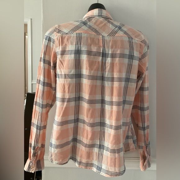 Peach & Bluish Gray Plaid Button-Up Blouse w/Collar - Picture 2 of 2